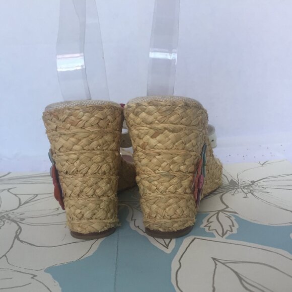 Coach Jesica White Patent Flower Details Wedge Platform Thong Sandal - Size 10 - Picture 7 of 9